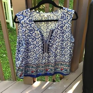 Floral blue and white tank top